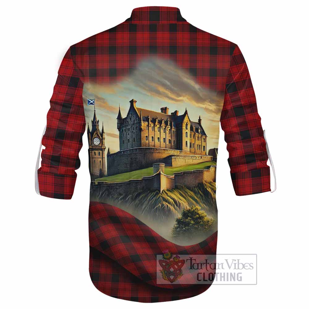 Tartan Vibes Clothing Ewing Tartan Family Crest Ghillie Kilt Shirt with Scottish Ancient Castle Style
