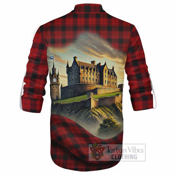 Ewing Tartan Family Crest Ghillie Kilt Shirt with Scottish Ancient Castle Style