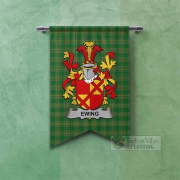 Tartan Vibes Clothing Ewing Irish Clan Tartan Gonfalon, Tartan Banner with Coat of Arms