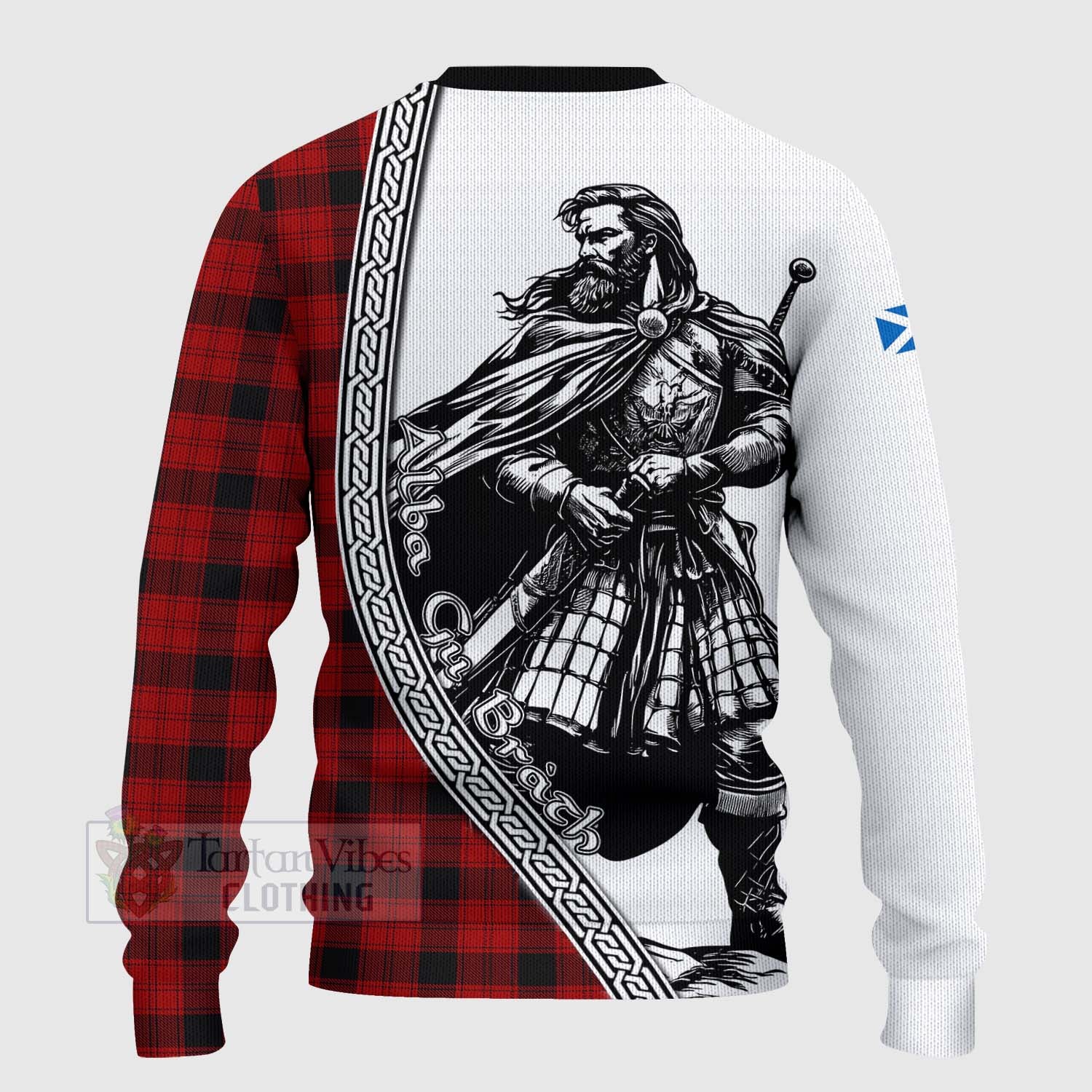 Tartan Vibes Clothing Ewing Tartan Clan Crest Knitted Sweater with Highlander Warrior Celtic Style
