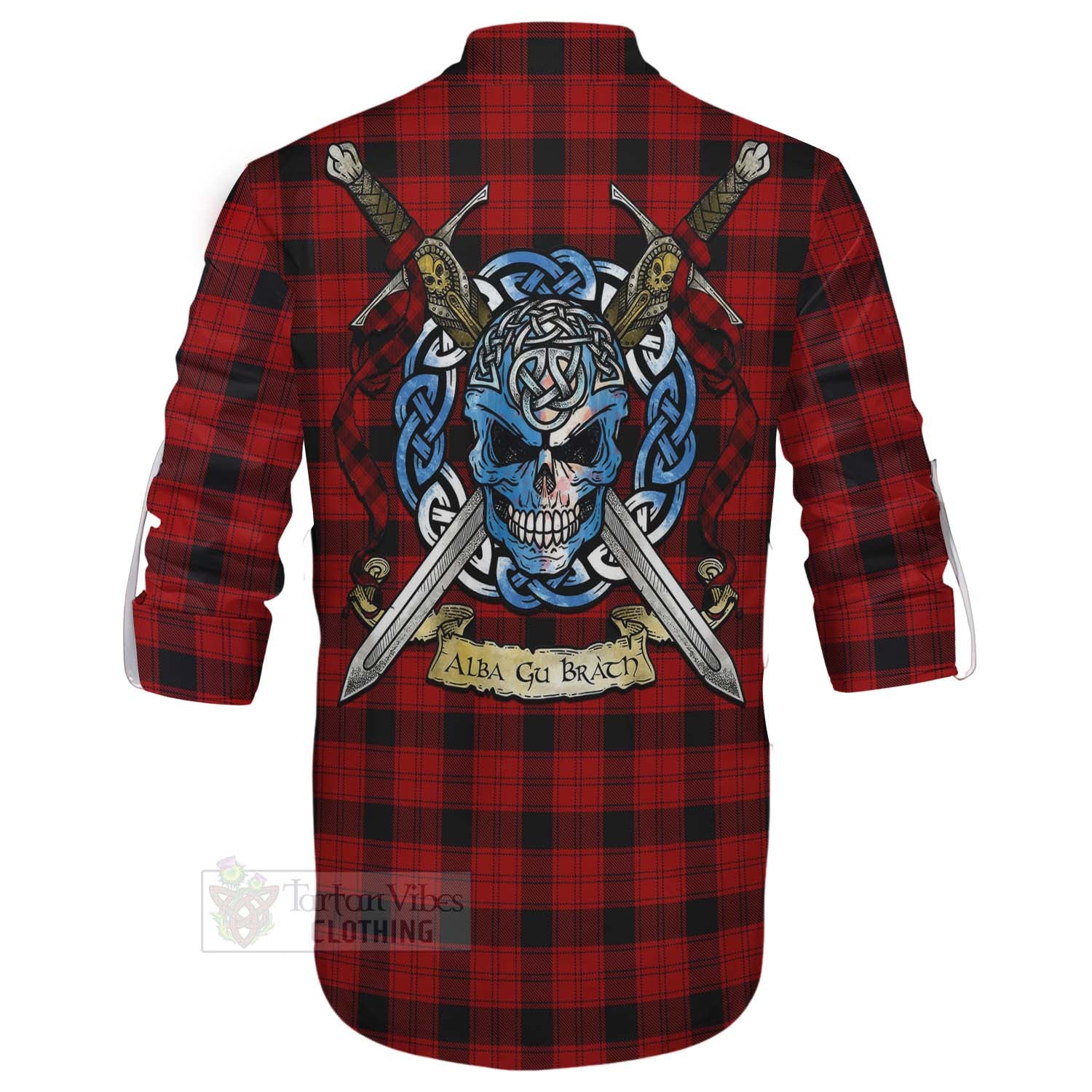 Tartan Vibes Clothing Ewing Tartan Ghillie Kilt Shirt with Family Crest Celtic Skull Style