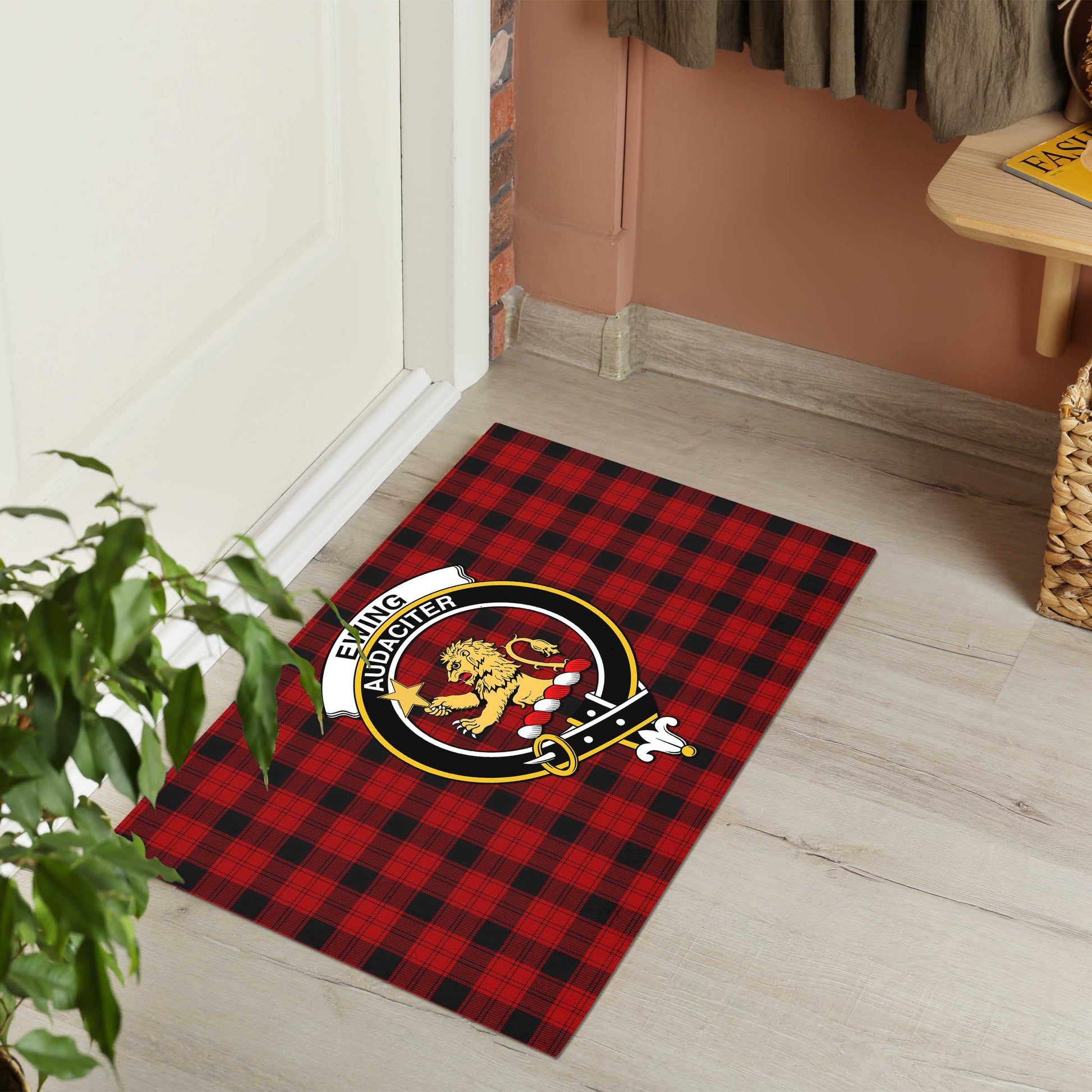 Ewing Tartan Door Mat with Family Crest - Tartanvibesclothing