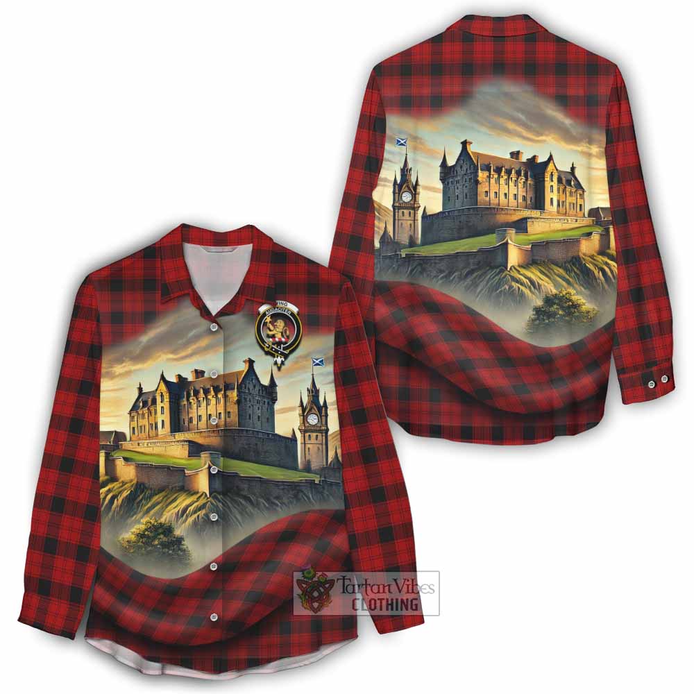 Tartan Vibes Clothing Ewing Tartan Family Crest Women's Casual Shirt with Scottish Ancient Castle Style