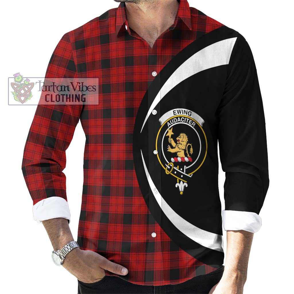 Ewing Tartan Long Sleeve Button Up with Family Crest Circle Style - Tartan Vibes Clothing