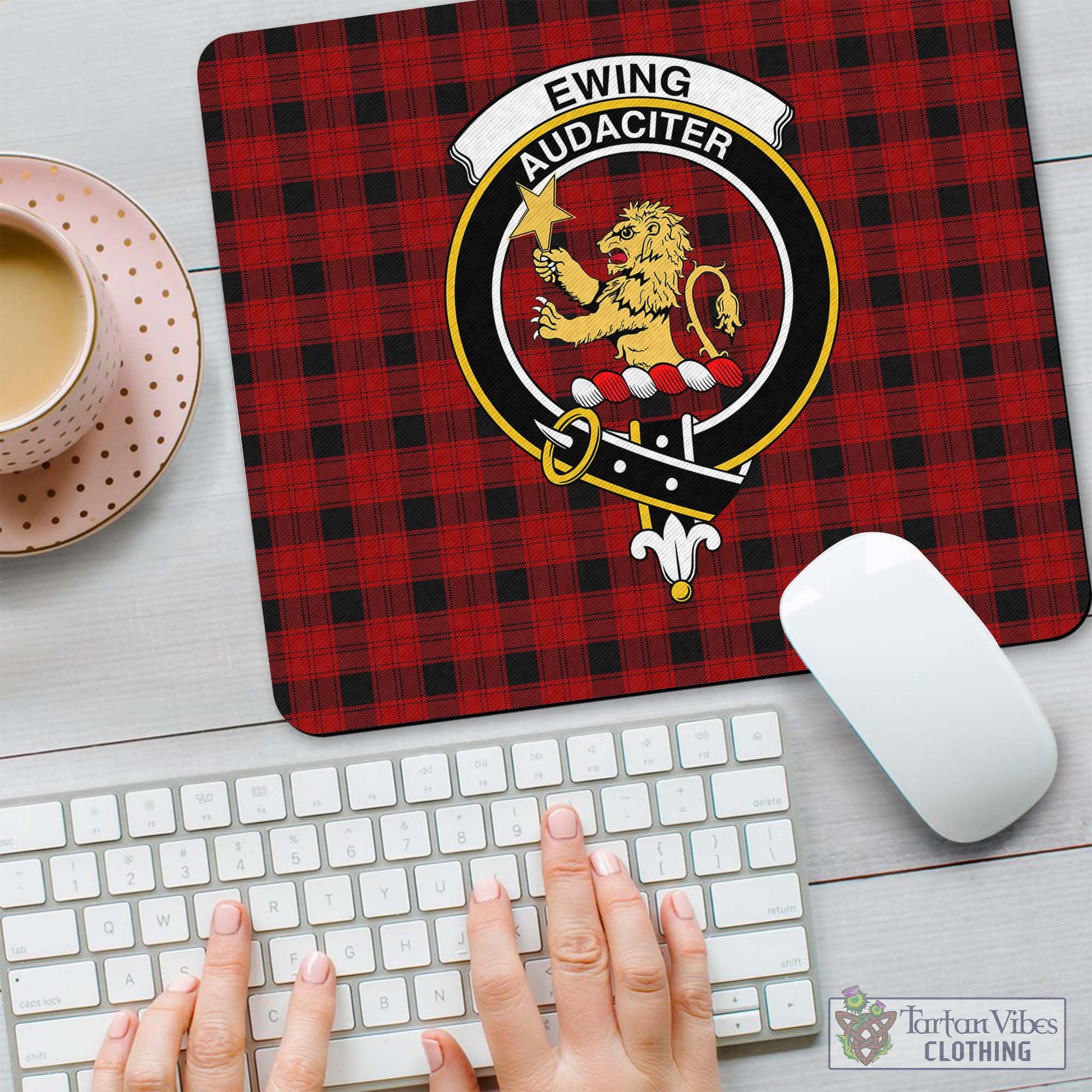 Tartan Vibes Clothing Ewing Tartan Mouse Pad with Family Crest