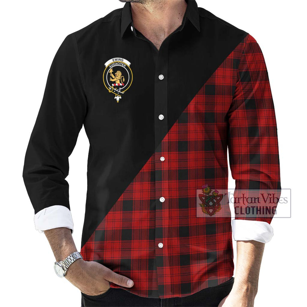 Ewing Tartan Long Sleeve Button Shirt with Family Crest and Military Logo Style - Tartanvibesclothing Shop