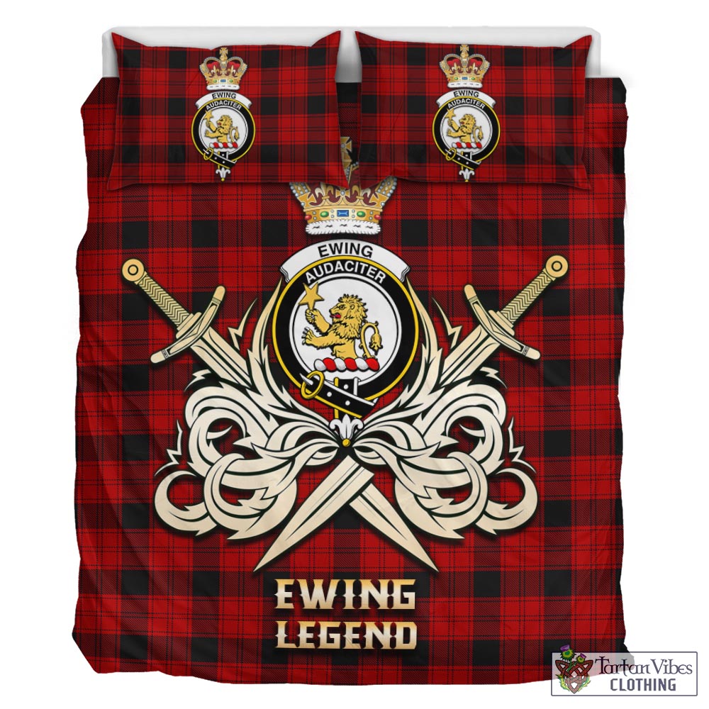 Tartan Vibes Clothing Ewing Tartan Bedding Set with Clan Crest and the Golden Sword of Courageous Legacy