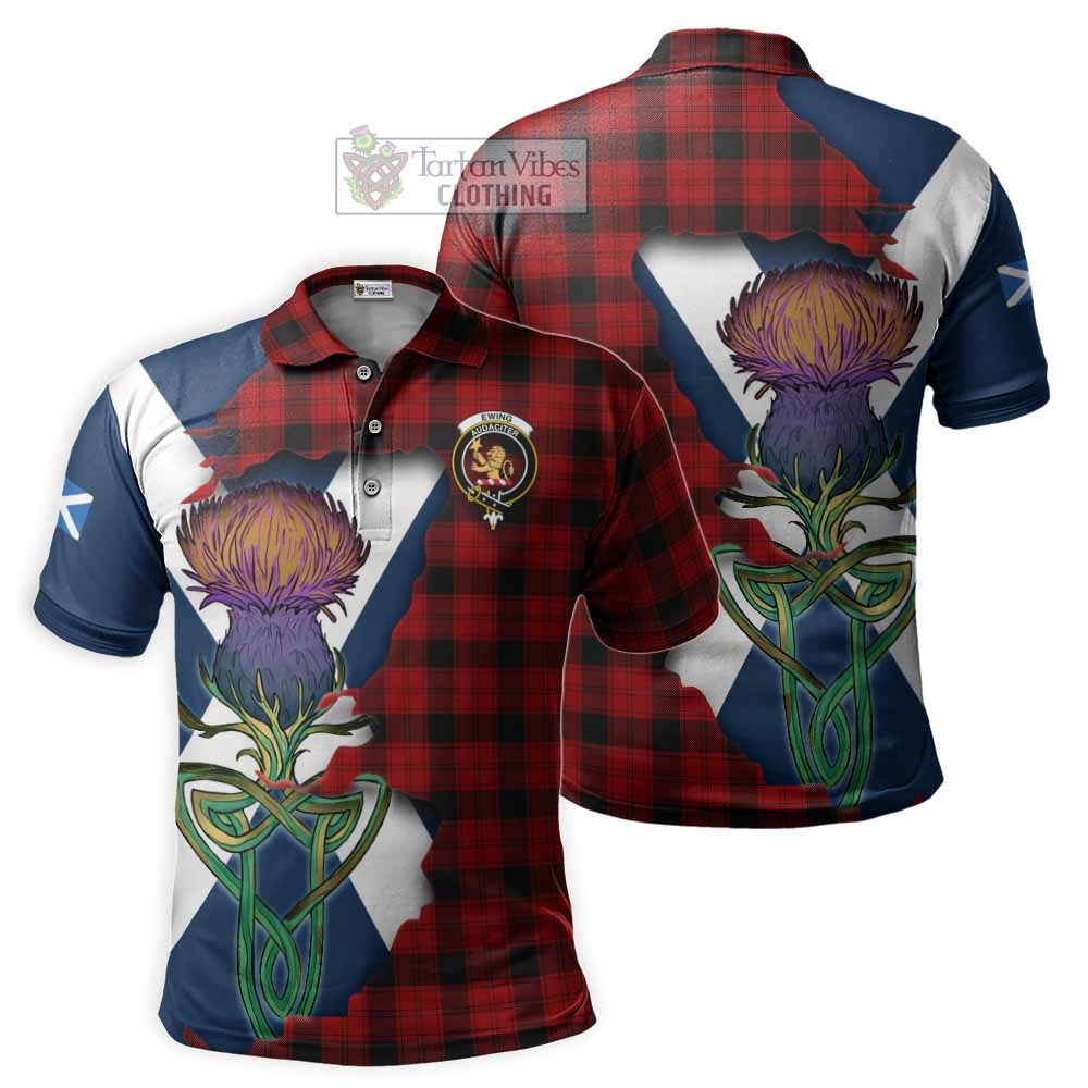 Tartan Vibes Clothing Ewing Tartan Family Crest Polo Shirt Scottish Thistle Celtic Inspired