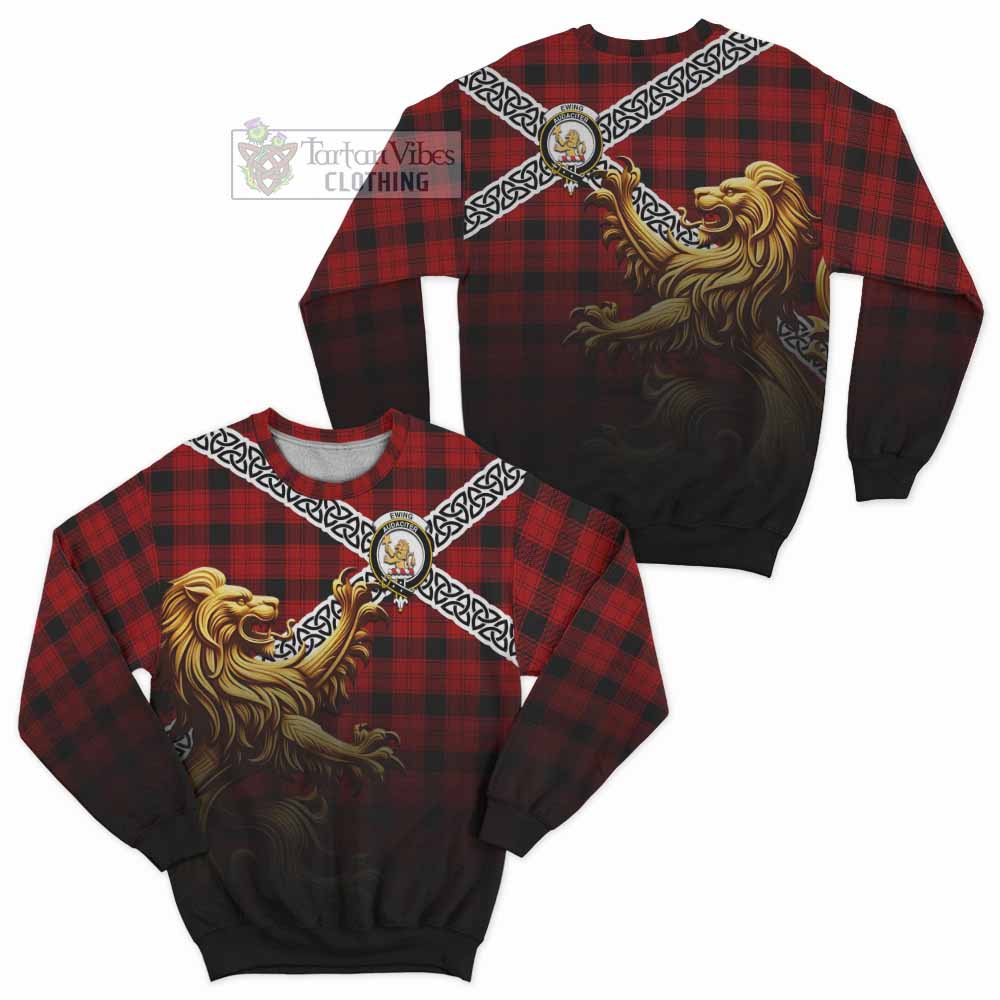 Tartan Vibes Clothing Ewing Crest Tartan Sweatshirt with Golden Lion Emblem Celtic Style