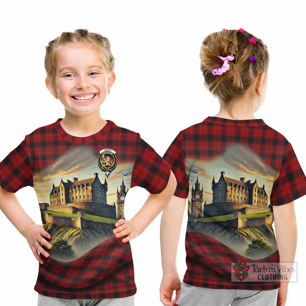 Tartan Vibes Clothing Ewing Tartan Family Crest Kid T-Shirt with Scottish Ancient Castle Style
