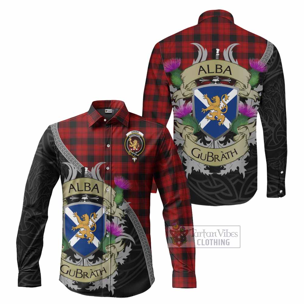 Tartan Vibes Clothing Ewing Tartan Family Crest Long Sleeve Button Shirt Lion Rampant Royal Thistle Shield Celtic Inspired