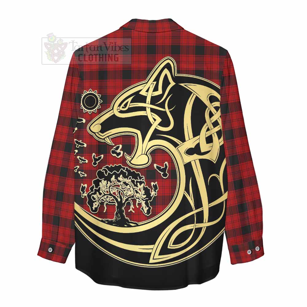 Tartan Vibes Clothing Ewing Tartan Women's Casual Shirt with Family Crest Celtic Wolf Style