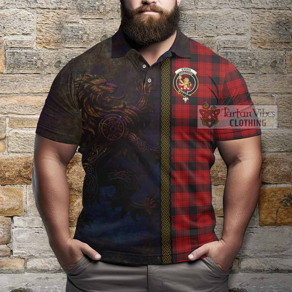 Tartan Vibes Clothing Ewing Tartan Family Crest Polo Shirt Alba Gu Brath Be Brave Lion Ancient Style