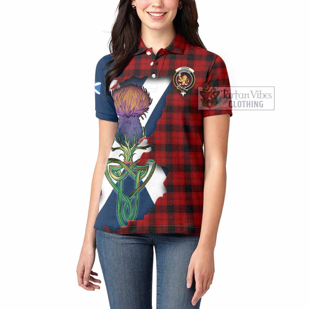 Tartan Vibes Clothing Ewing Tartan Family Crest Women's Polo Shirt Scottish Thistle Celtic Inspired