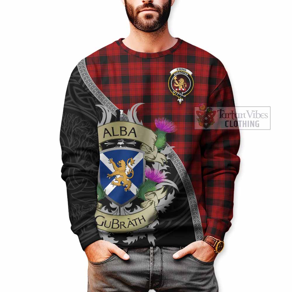 Tartan Vibes Clothing Ewing Tartan Family Crest Sweatshirt Lion Rampant Royal Thistle Shield Celtic Inspired