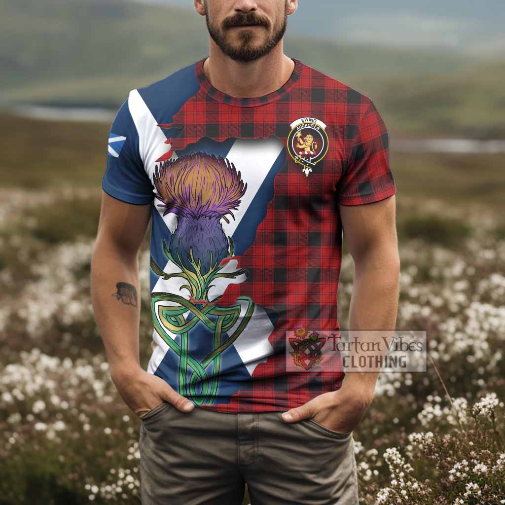 Tartan Vibes Clothing Ewing Tartan Family Crest T-Shirt Scottish Thistle Celtic Inspired