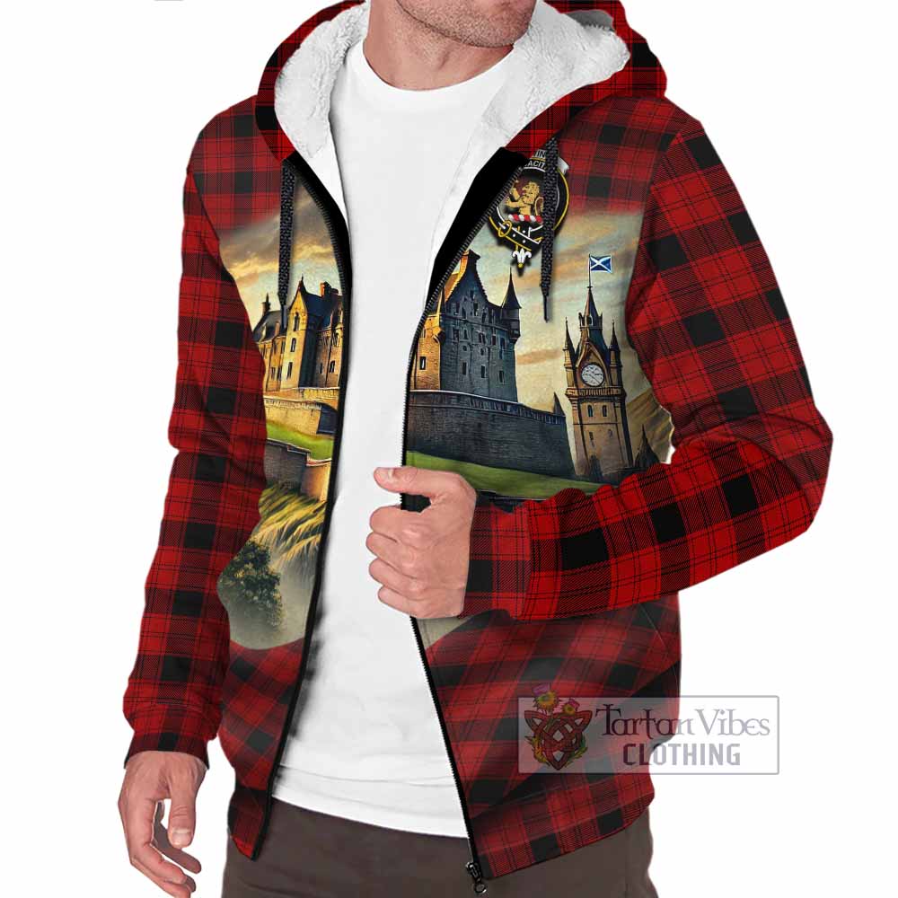 Tartan Vibes Clothing Ewing Tartan Family Crest Sherpa Hoodie with Scottish Ancient Castle Style