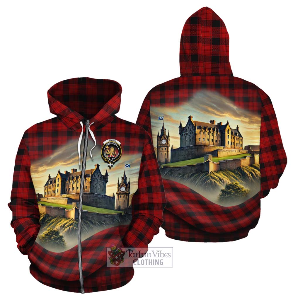 Tartan Vibes Clothing Ewing Tartan Family Crest Cotton Hoodie with Scottish Ancient Castle Style