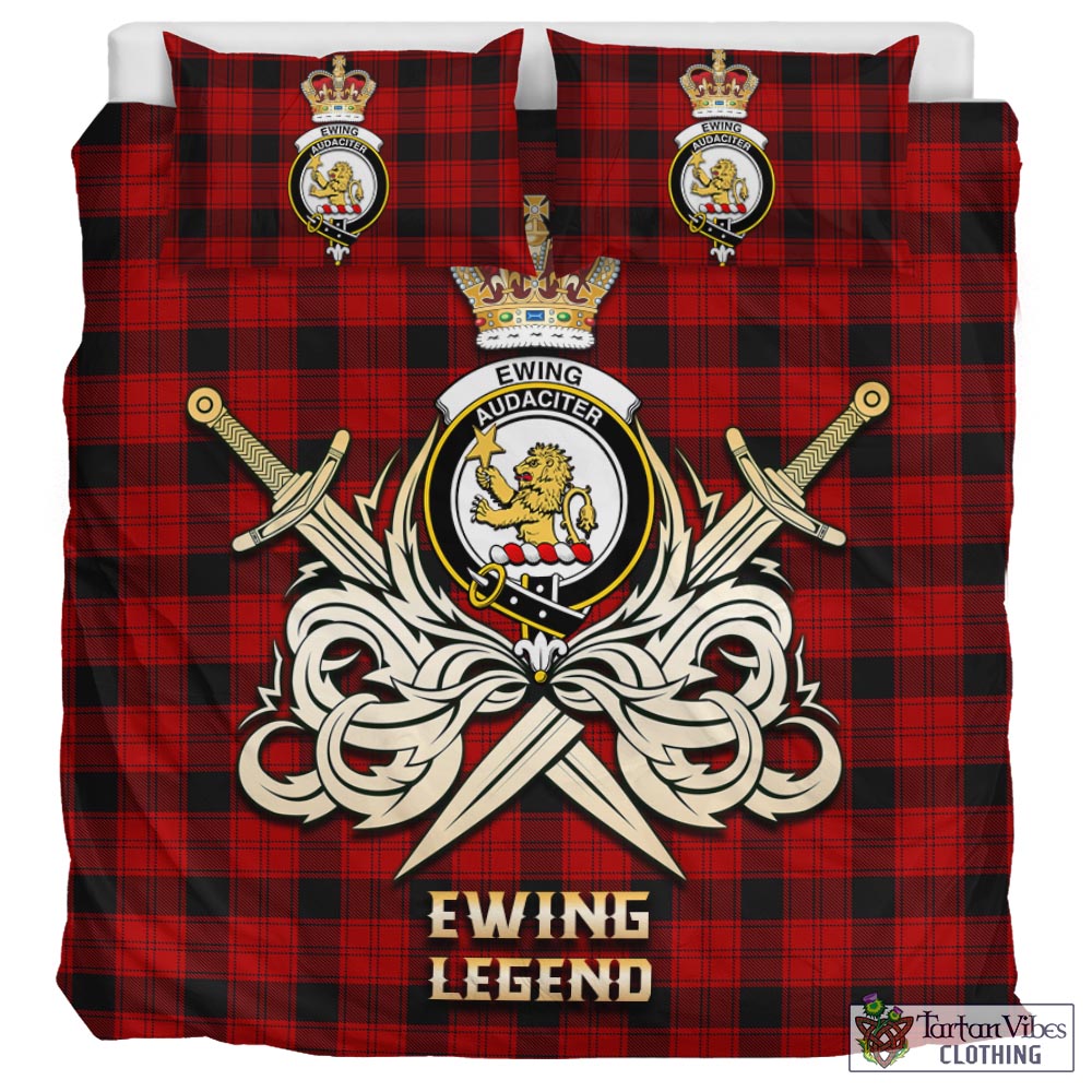 Tartan Vibes Clothing Ewing Tartan Bedding Set with Clan Crest and the Golden Sword of Courageous Legacy