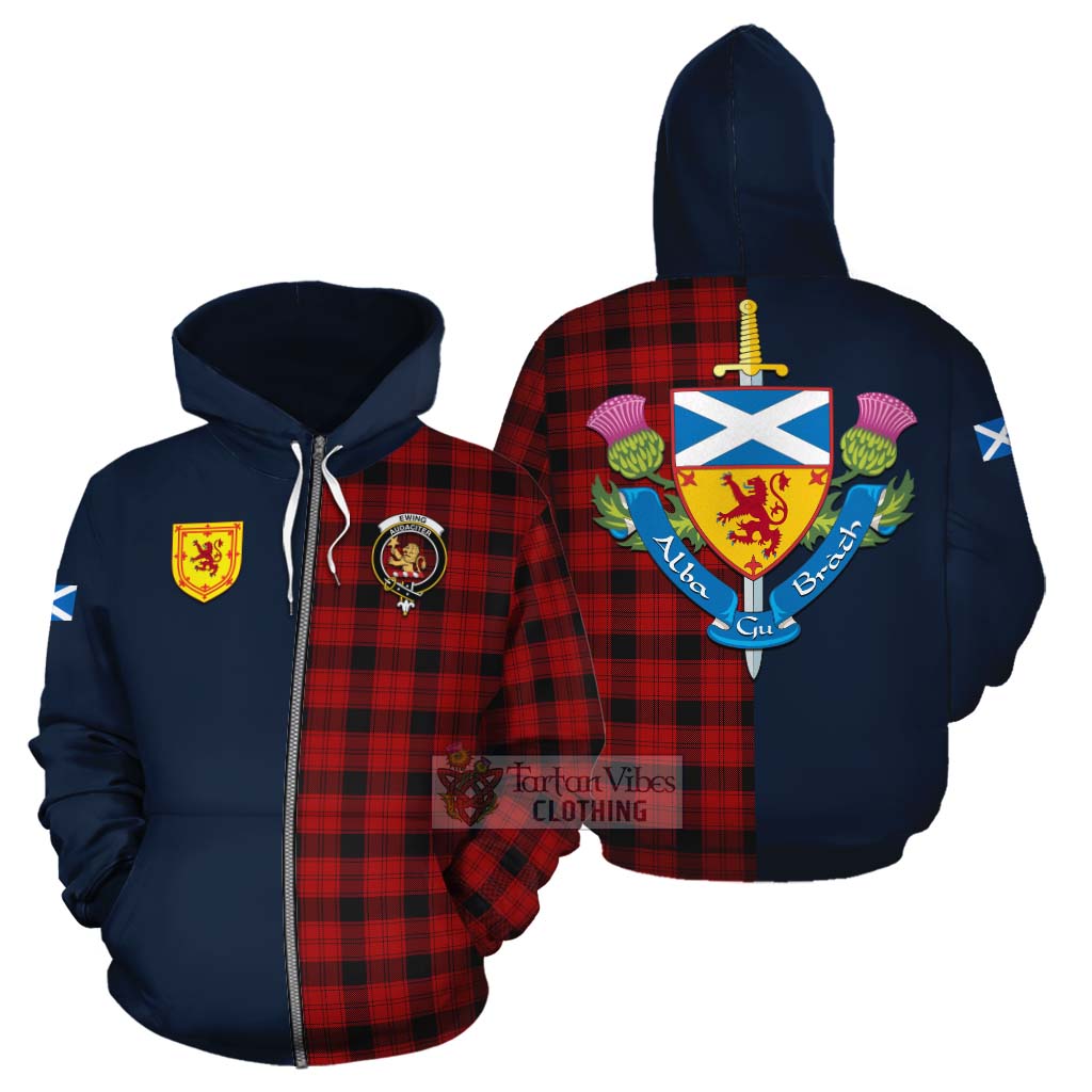 Tartan Vibes Clothing Ewing Tartan Cotton Hoodie Alba with Scottish Lion Royal Arm Half Style