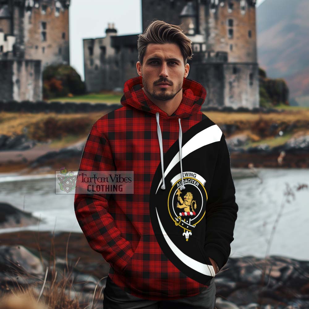 Tartan Vibes Clothing Ewing Tartan Cotton Hoodie with Family Crest Circle Style