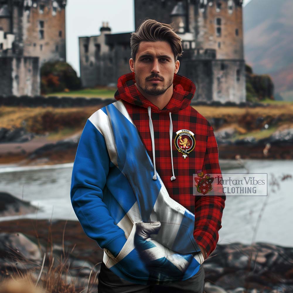 Tartan Vibes Clothing Ewing Tartan Cotton Hoodie with Family Crest Scotland Patriotic Style