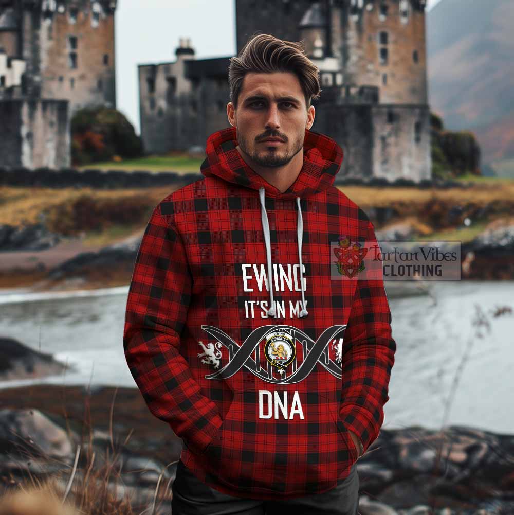 Tartan Vibes Clothing Ewing Tartan Cotton Hoodie with Family Crest DNA In Me Style