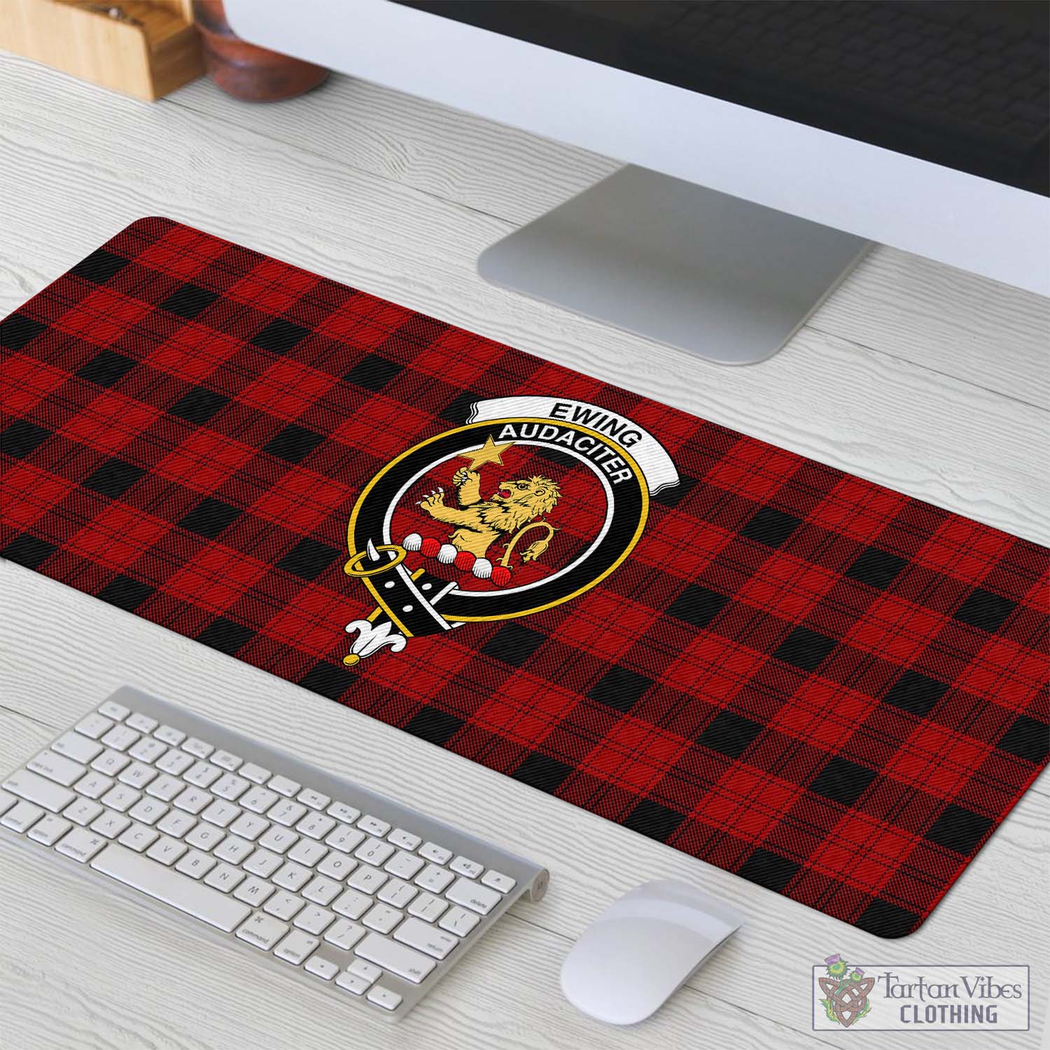 Tartan Vibes Clothing Ewing Tartan Mouse Pad with Family Crest