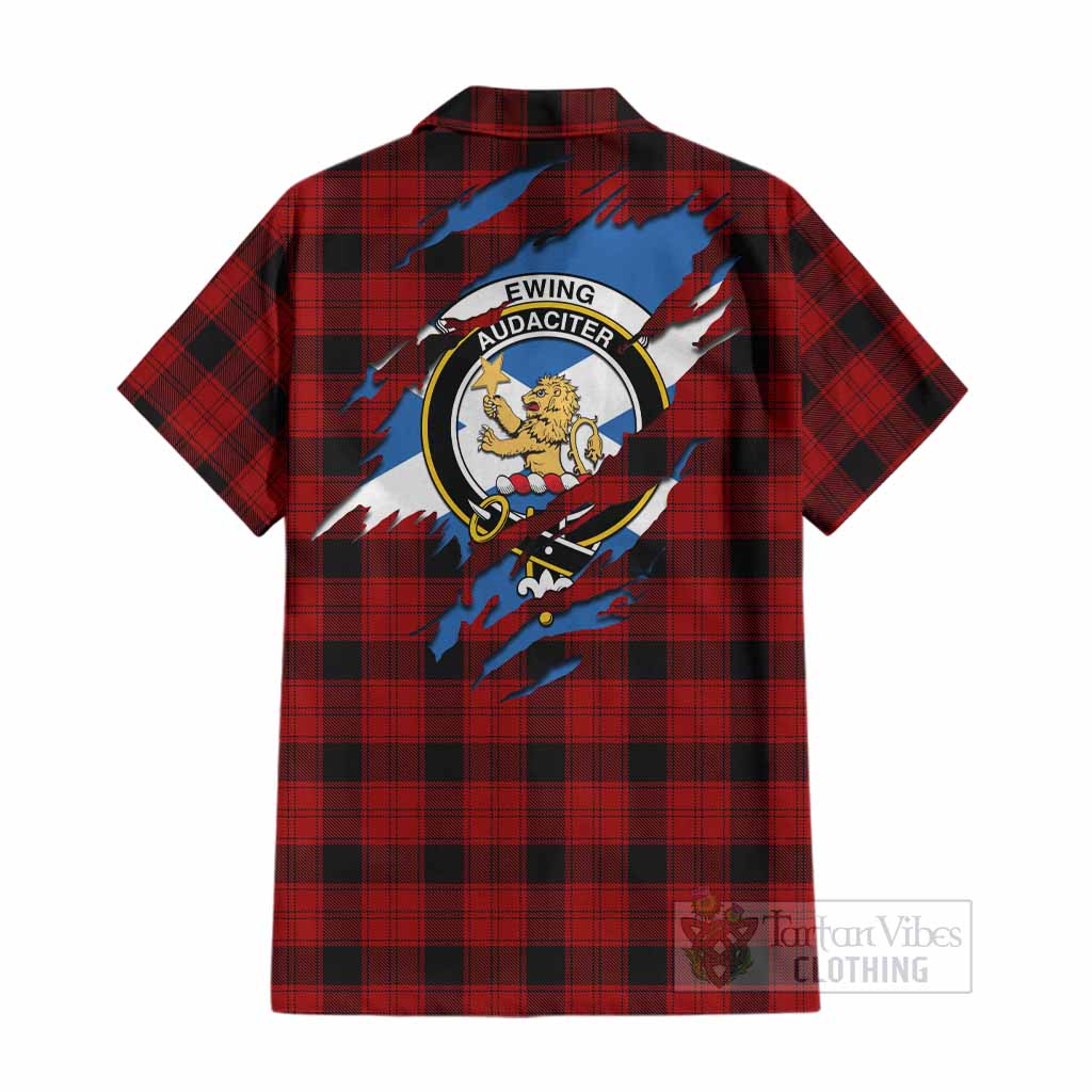 Ewing Clan Crest In Me Tartan Cotton Hawaiian Shirt Scotland Flag Style