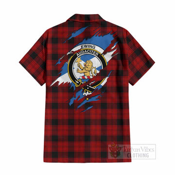 Ewing Clan Crest In Me Tartan Cotton Hawaiian Shirt Scotland Flag Style