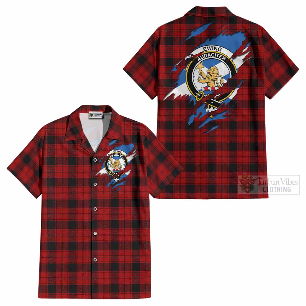 Ewing Clan Crest In Me Tartan Cotton Hawaiian Shirt Scotland Flag Style