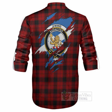 Ewing Clan Crest In Me Tartan Ghillie Shirt Scotland Flag Style