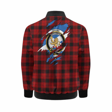 Ewing Clan Crest In Me Tartan Kid Bomber Jacket Scotland Flag Style