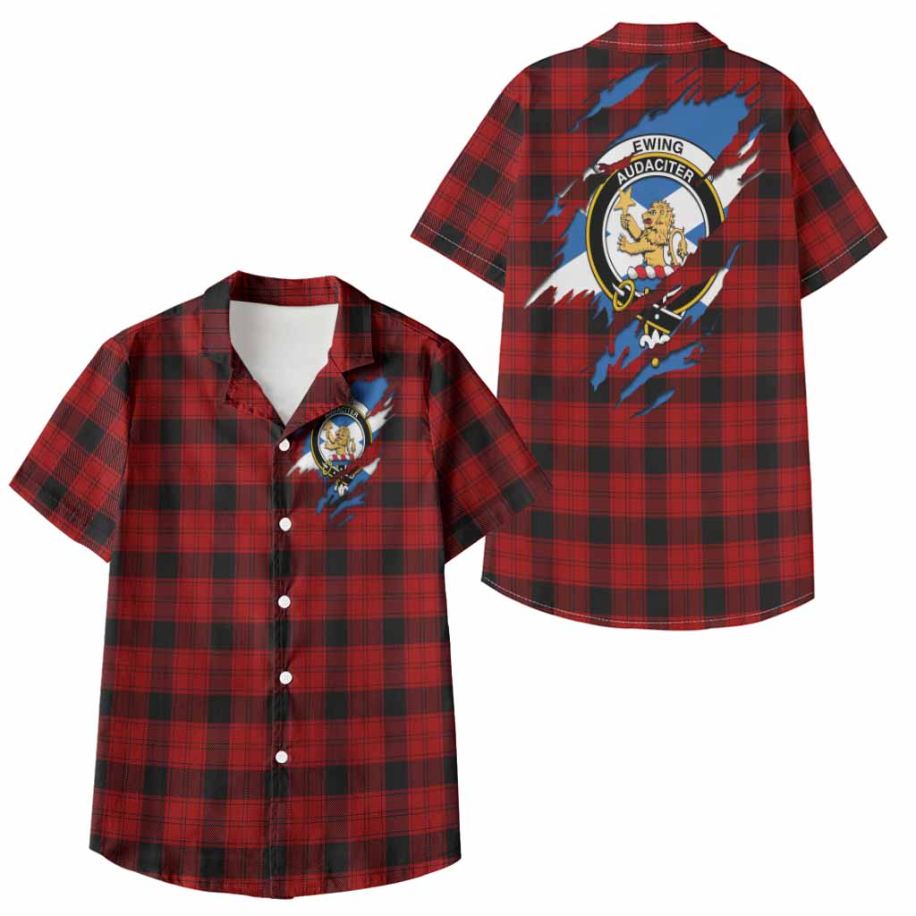 Ewing Clan Crest In Me Tartan Kid Hawaiian Shirt Scotland Flag Style
