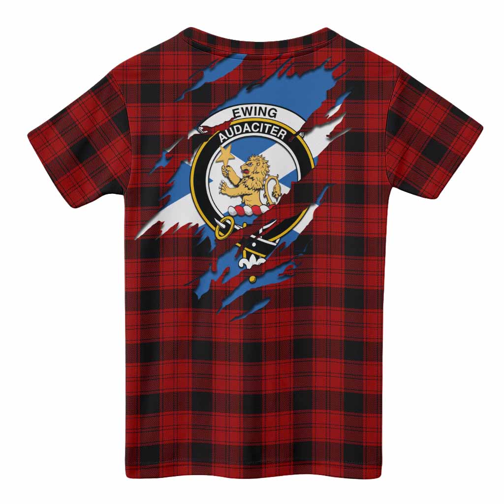 Ewing Clan Crest In Me Tartan Kid T-shirt Scotland Flag Style