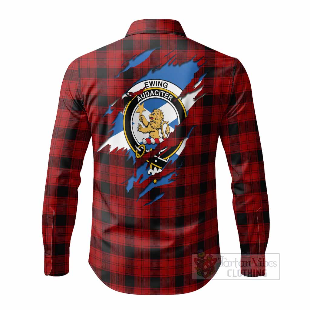 Ewing Clan Crest In Me Tartan Long Sleeve Button Shirts Scotland Flag Style