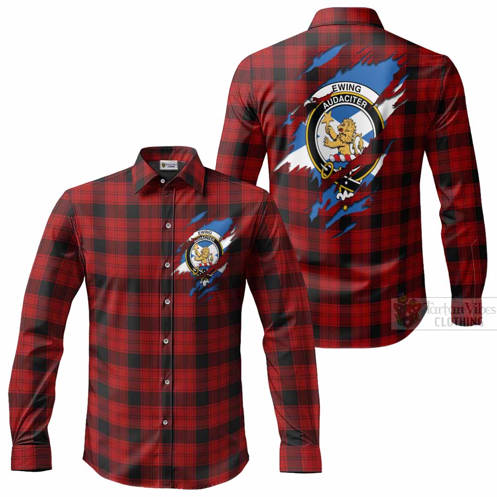 Ewing Clan Crest In Me Tartan Long Sleeve Button Shirts Scotland Flag Style