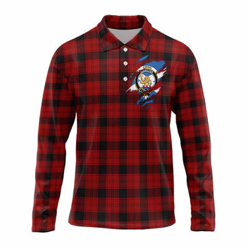 Ewing Clan Crest In Me Tartan Long Sleeve Polo Shirt Scotland Flag Style
