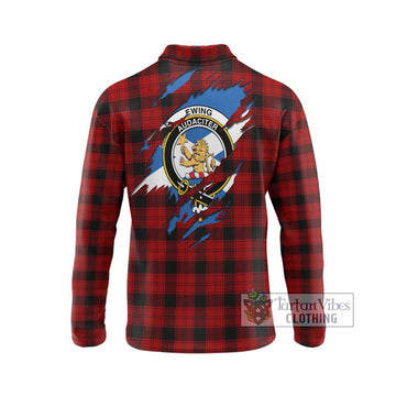Ewing Clan Crest In Me Tartan Long Sleeve Polo Shirt Scotland Flag Style