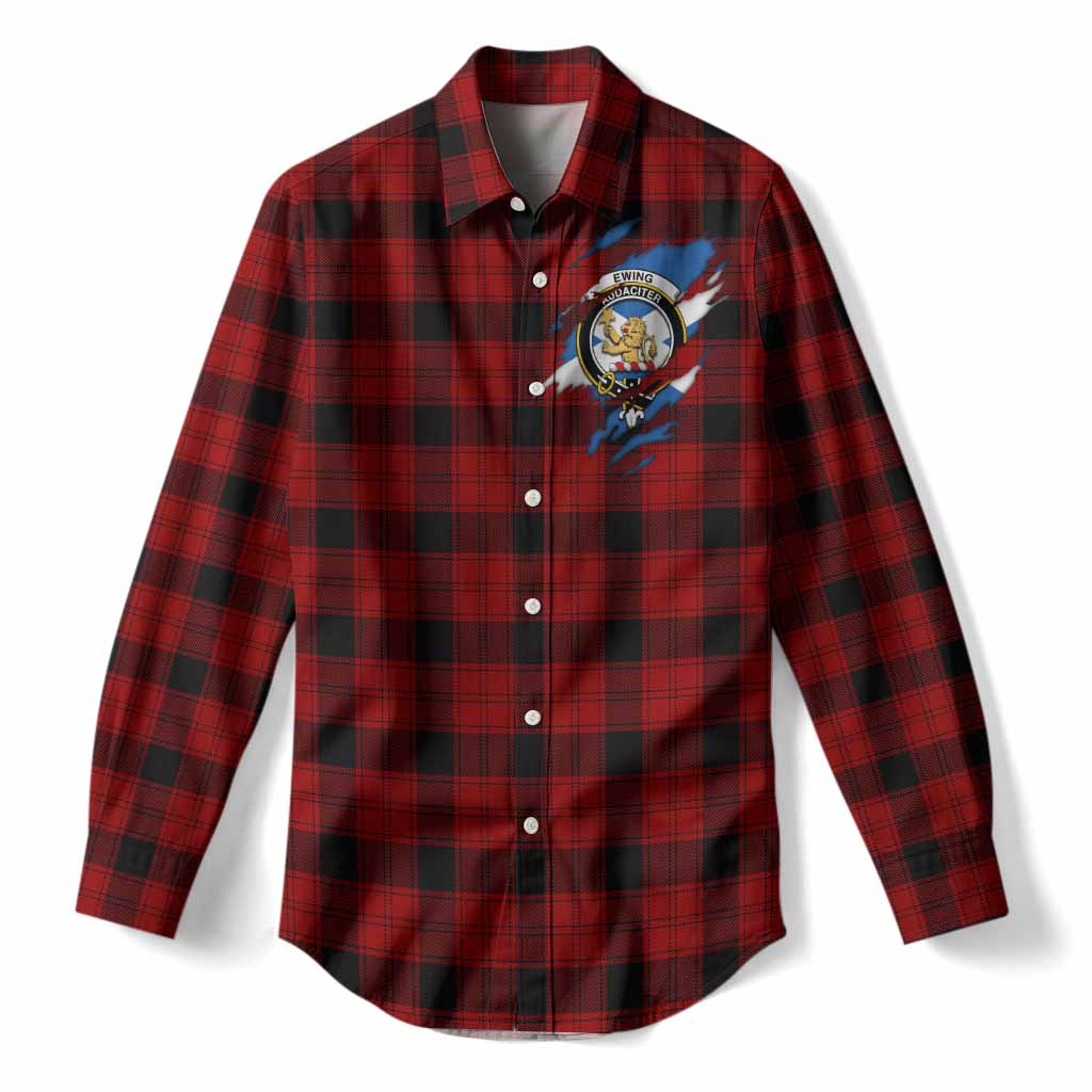 Ewing Clan Crest In Me Tartan Women Casual Shirt Scotland Flag Style