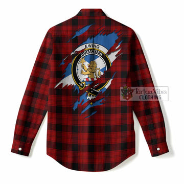 Ewing Clan Crest In Me Tartan Women Casual Shirt Scotland Flag Style