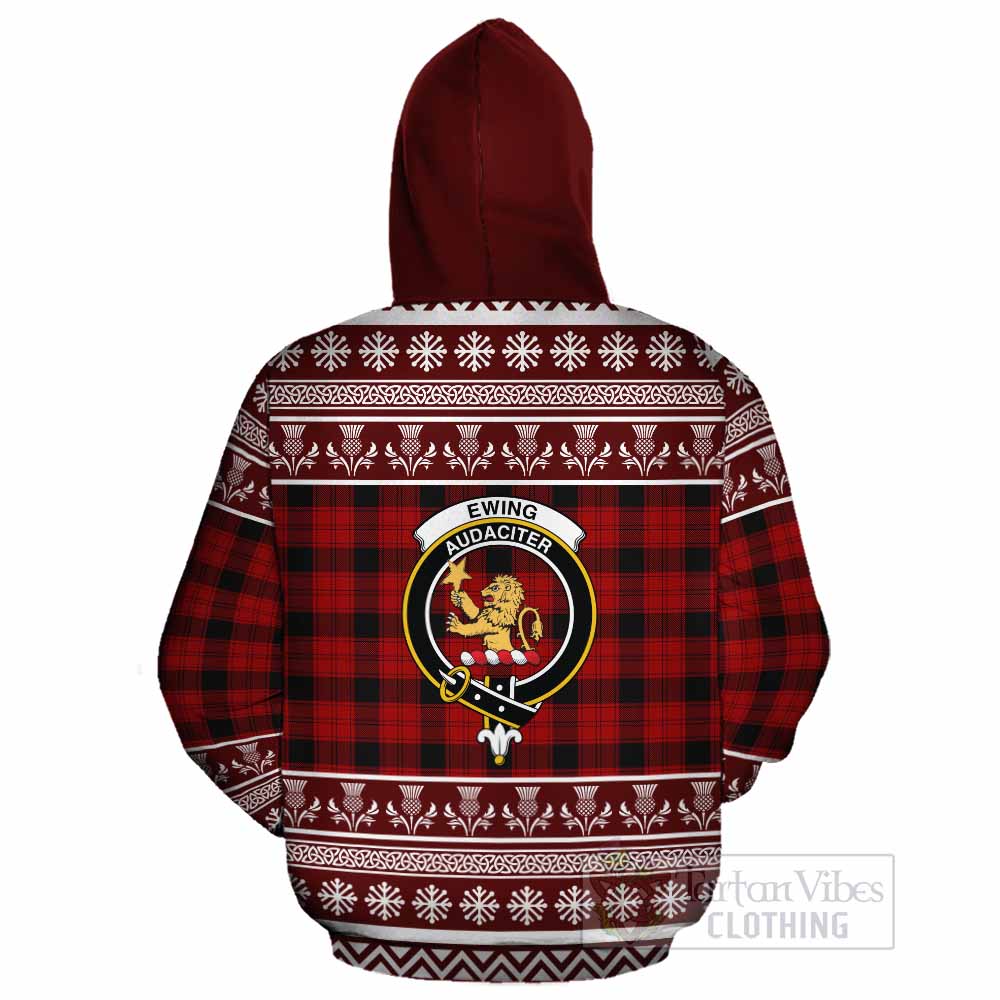 Ewing Clan Tartan Christmas Cotton Hoodie with Family Crest - Tartan Vibes Clothing