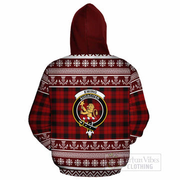 Ewing Clan Tartan Christmas Cotton Hoodie with Family Crest