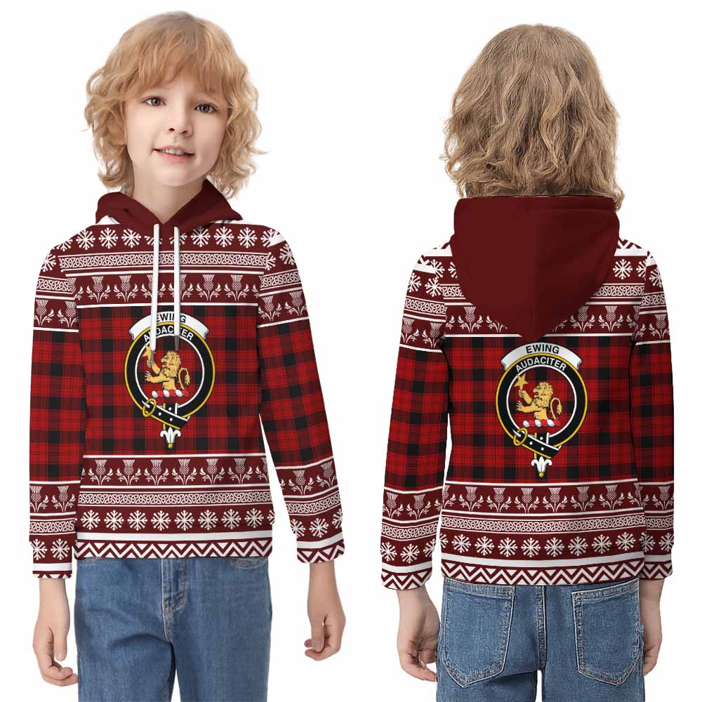 Ewing Clan Tartan Christmas Kid Hoodie with Family Crest - Tartan Vibes Clothing