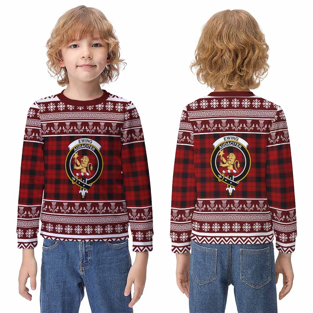 Ewing Clan Tartan Christmas Kid Ugly Sweatshirt with Family Crest - Tartan Vibes Clothing