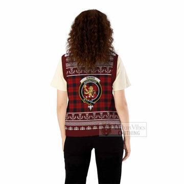Ewing Clan Tartan Christmas Knitted V-Neck Vest with Family Crest