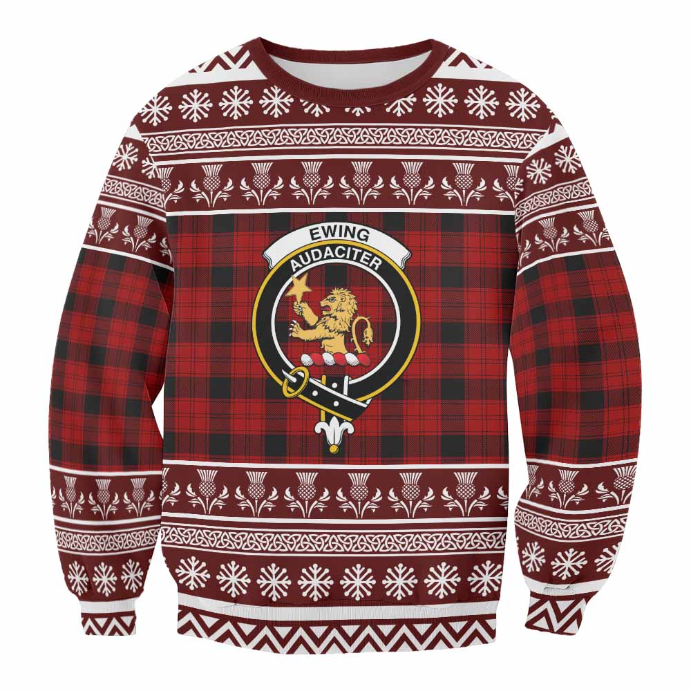 Ewing Clan Tartan Christmas Sweatshirt with Family Crest - Tartan Vibes Clothing
