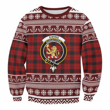 Ewing Clan Tartan Christmas Sweatshirt with Family Crest