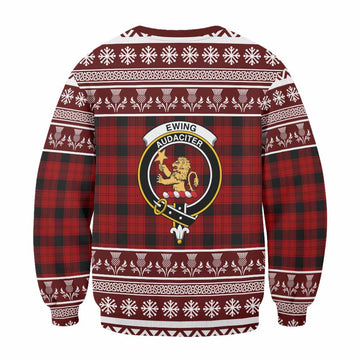 Ewing Clan Tartan Christmas Sweatshirt with Family Crest
