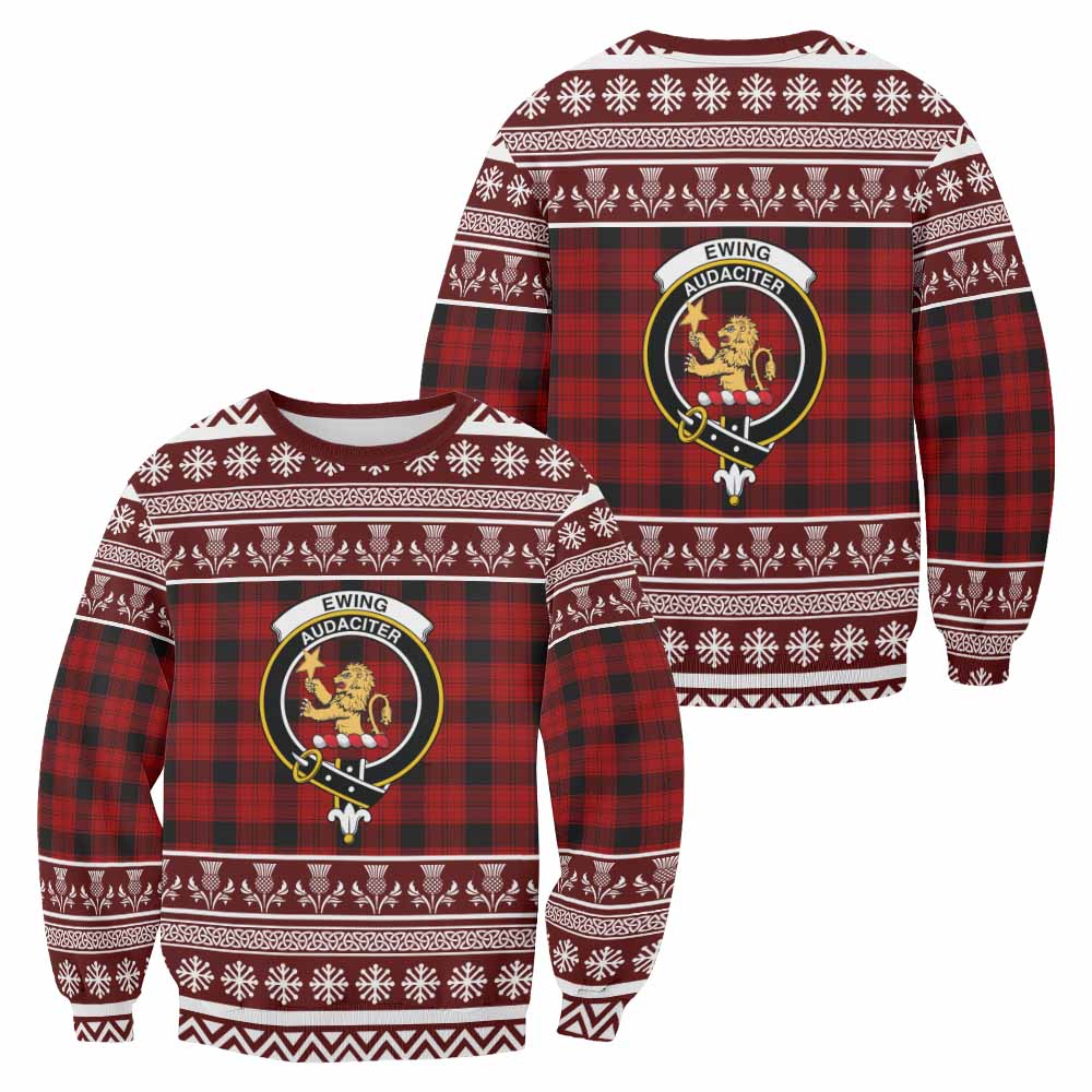 Ewing Clan Tartan Christmas Sweatshirt with Family Crest - Tartan Vibes Clothing